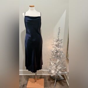 bebe Midnight Blue Satin Midi Dress